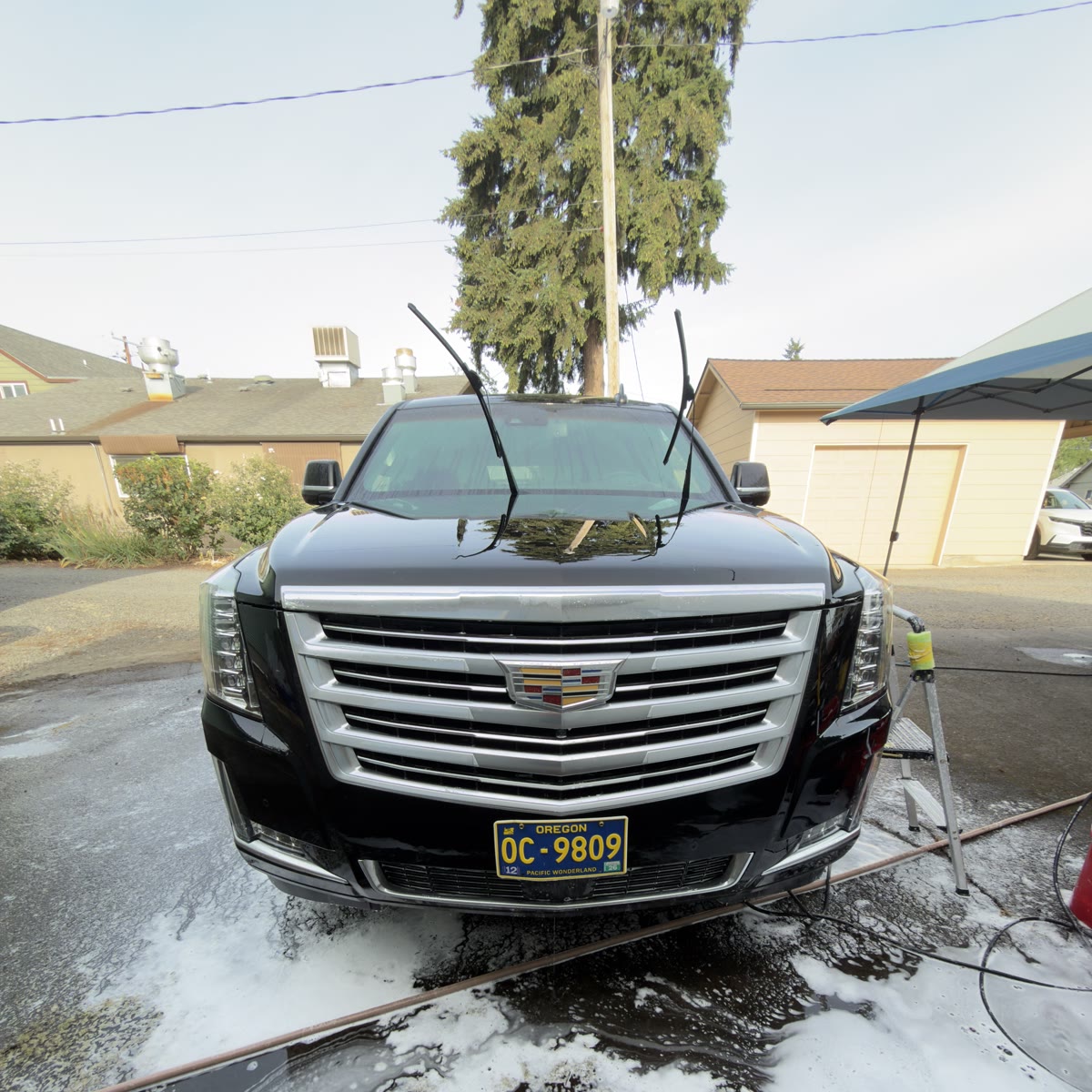 Cadillac Escalade covered in thick foam mid wash