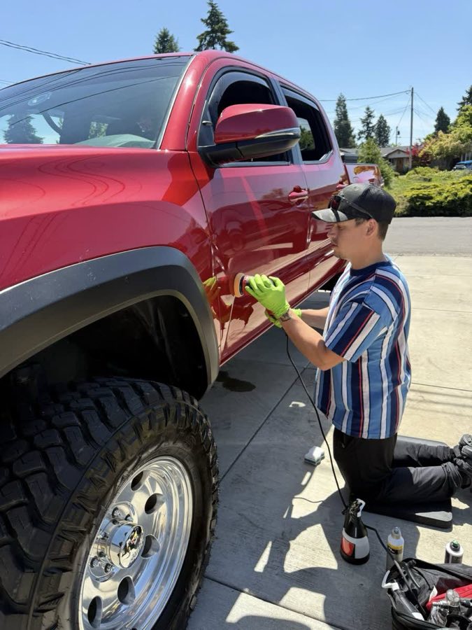 Kameron machine polishing a panel on a Marcola driveway